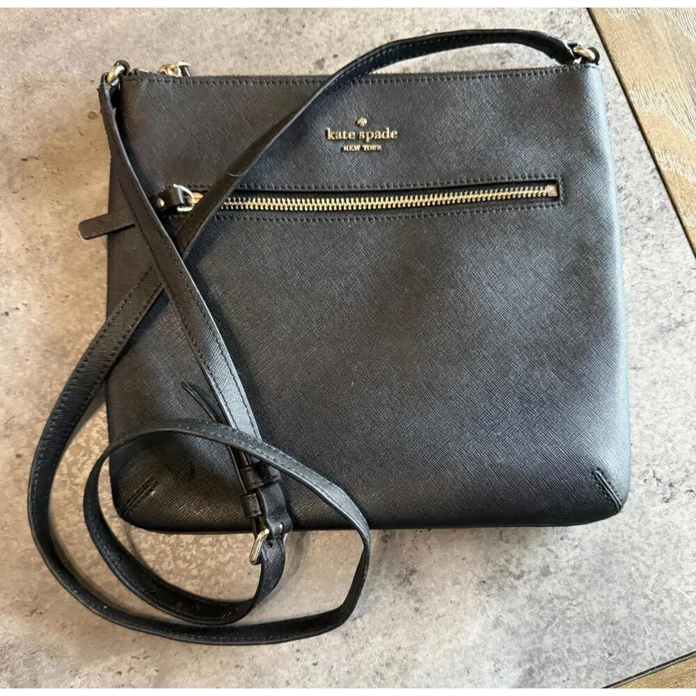 Kate Spade Laurel Way Rima Crossbody Bag‎ Black Saffiano Leather Messenger Bag